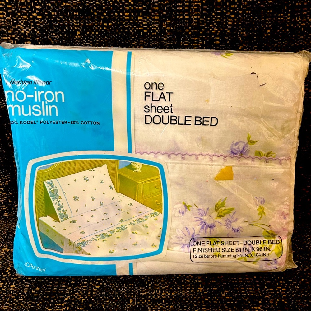 Fashion Manor Vintage New Old Stock Purple Floral Flat Sheet‎ 81 X 96